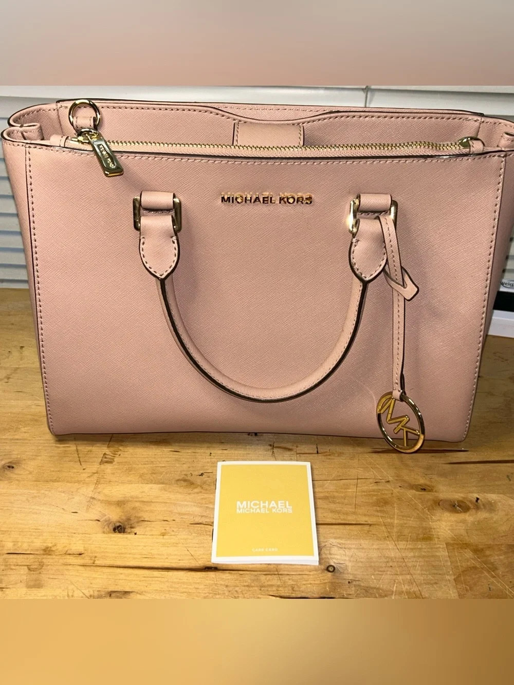 Michael Kors Saffiano Leather Satchel Top Handle Bag Blush Pink Gold Hardware